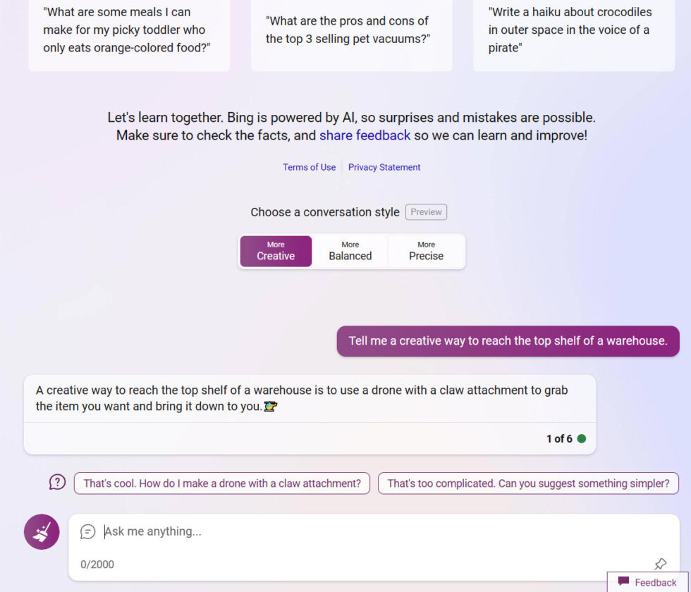 Bing's chatbot allows selecting a conversation style, which moderates the temperature.